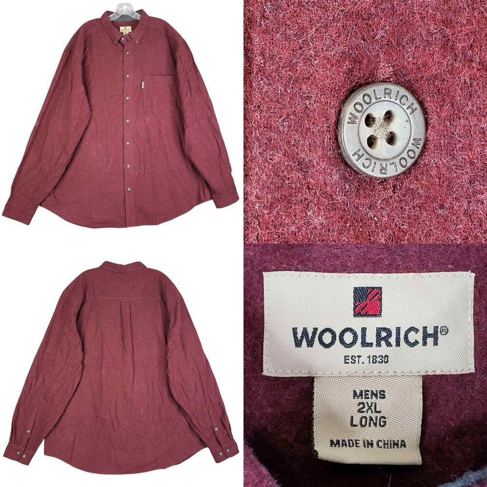 Woolrich Shirt Chamois Flanne Mens Size 2XL Long Sleeve Button Down Red Burgundy